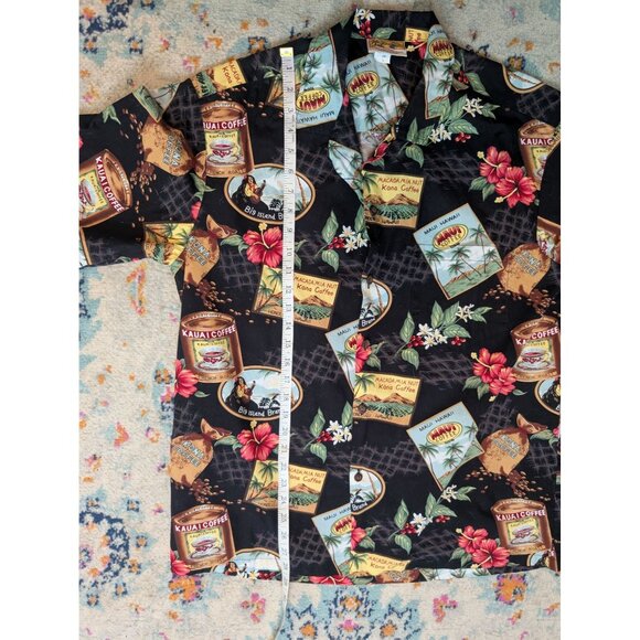 Vintage Winnie Fashion Cotton Coffee & Floral Print Hawaiian Shirt - L - Picture 7 of 9